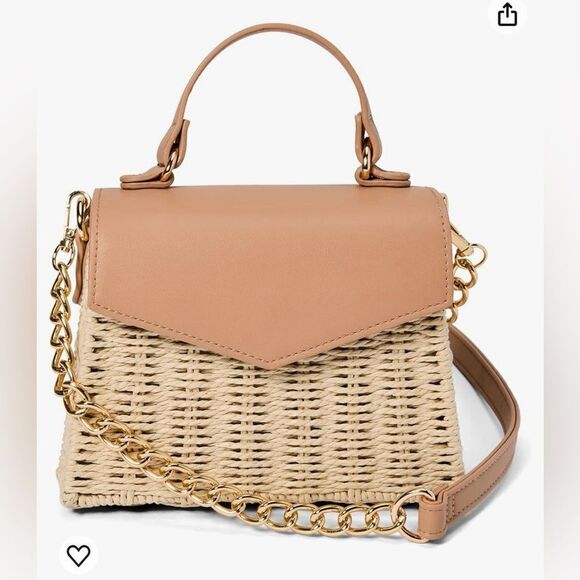 Like Dreams Skylar Taupe Vegan Leather Straw Crossbody Hand Bag - Picture 2 of 13